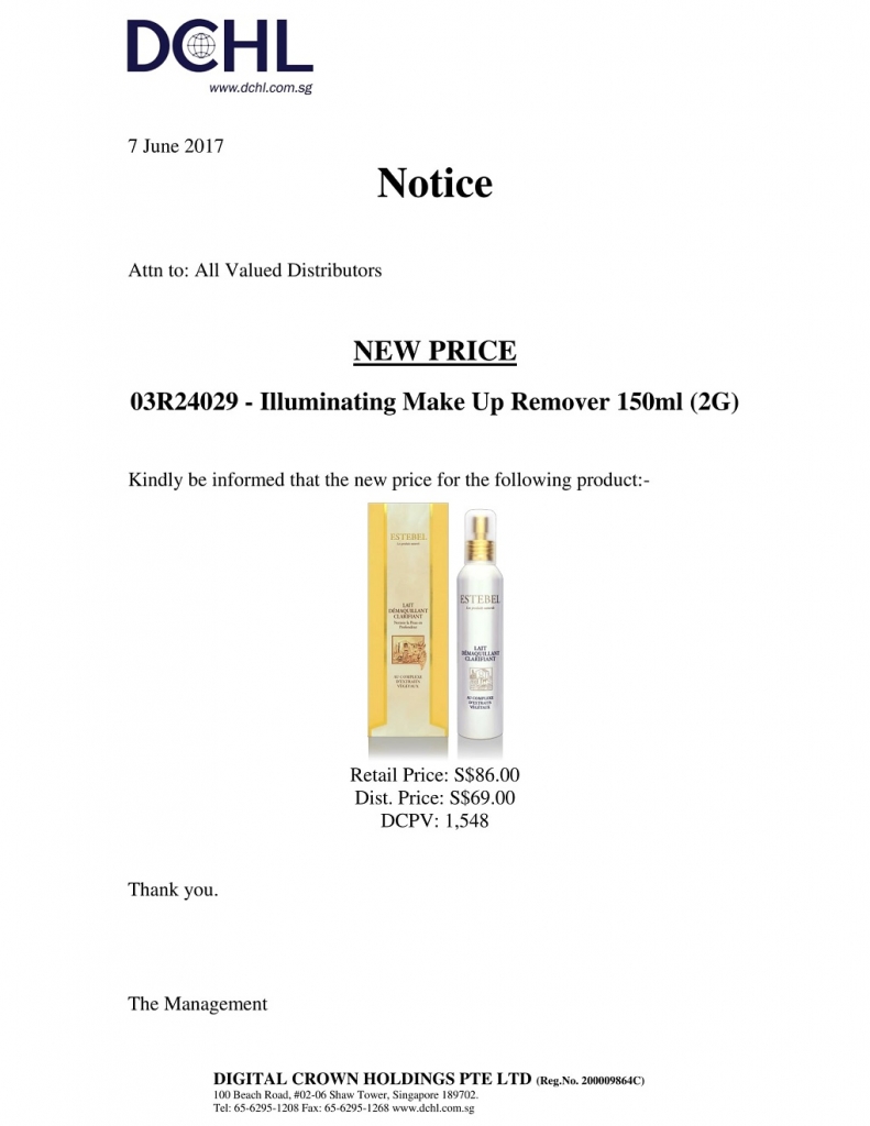 Notice - New Price 03R24029-1