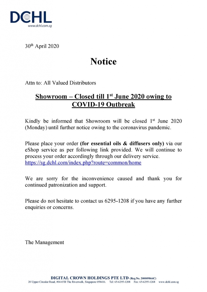 Notice - Showroom Closed till 1st June 2020 owing to COVID-19 Outbreak-page-001