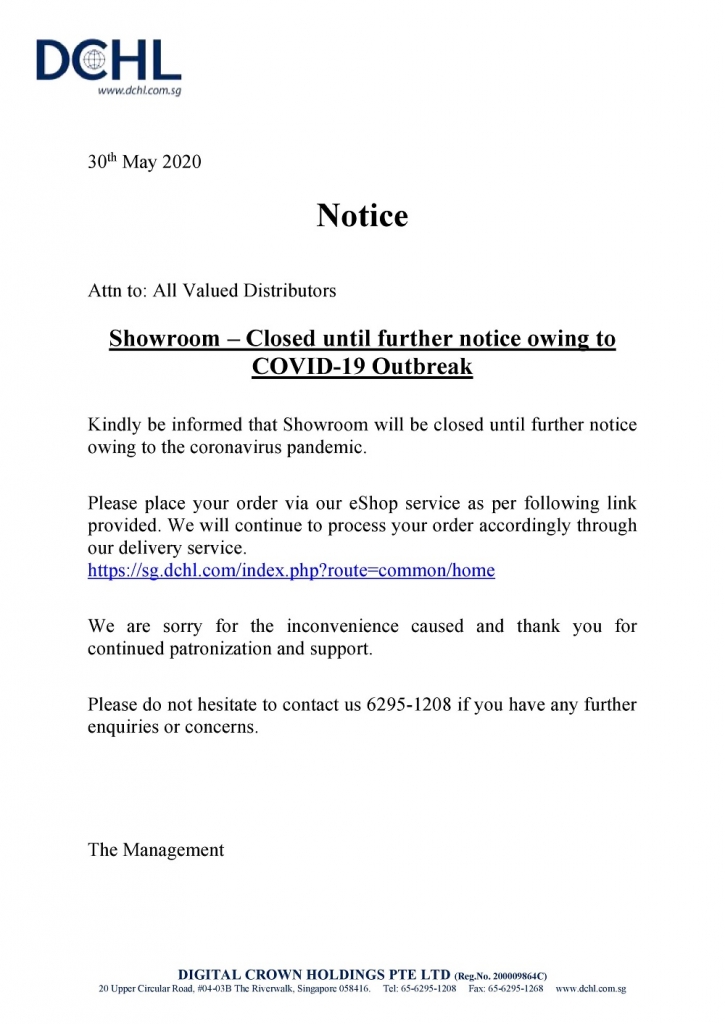 Notice - Showroom Closed until further notice owing to COVID-19 Outbreak-page-001